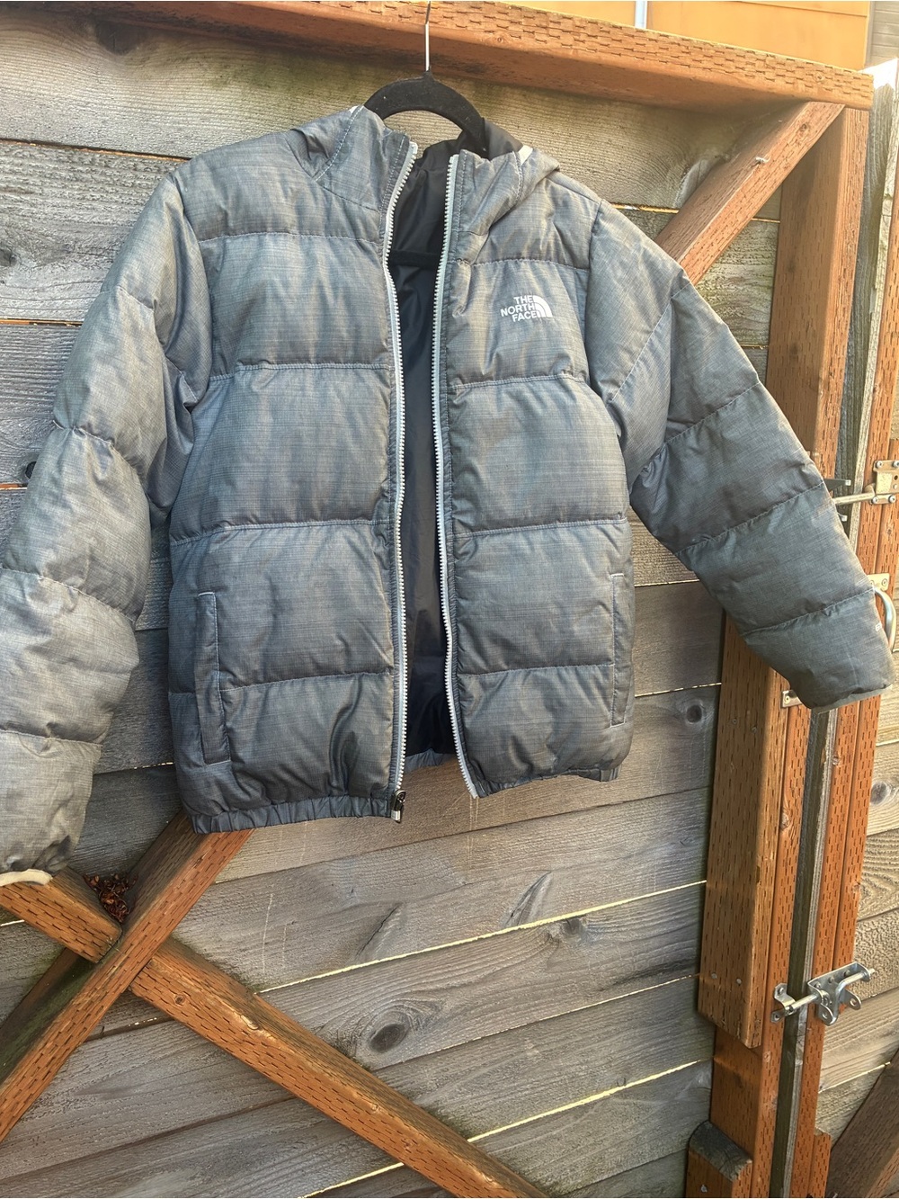 The North Face Heathered Gray Quilted Hooded Puffer Jacket